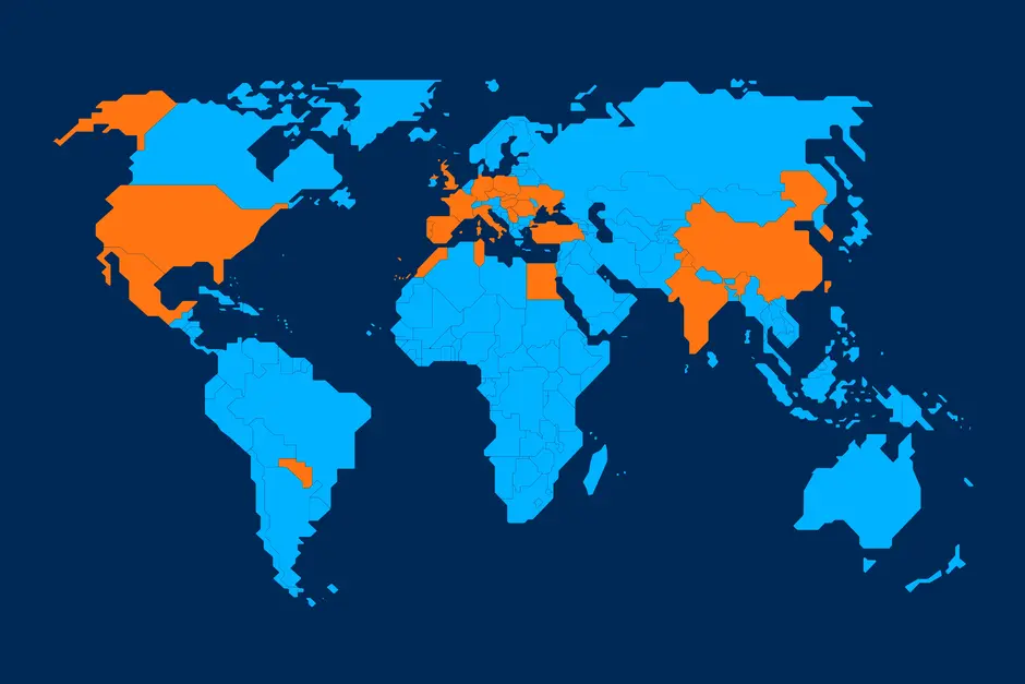 Die Weltkarte von LEONI zeigt die internationale Präsenz des Unternehmens