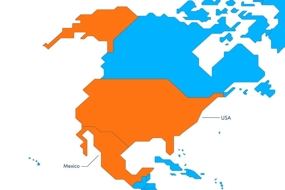 Die Landkarte von LEONI in Nordamerika, die die Präsenz des Unternehmens auf dem Kontinent zeigt.